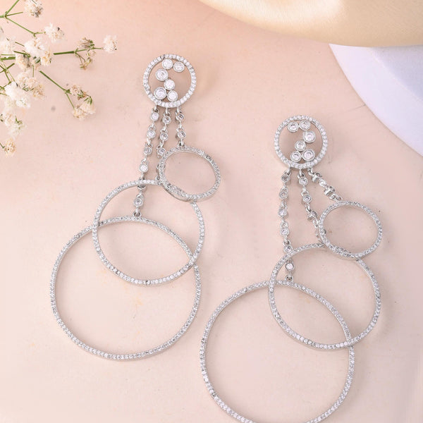 VOJ Silver Plated Ad Stone Studded Crescent Shaped Long Drop Earrings - Distacart