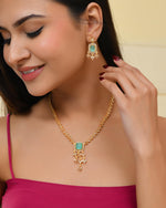 Thumbnail for VOJ Gold-Polished Ad-Studded Sea Green Stone Jewellery Set - Distacart
