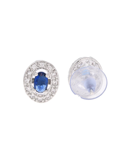 VOJ Silver Plated Blue Ad-Studded Pendant With Chain And Earrings Set - Distacart