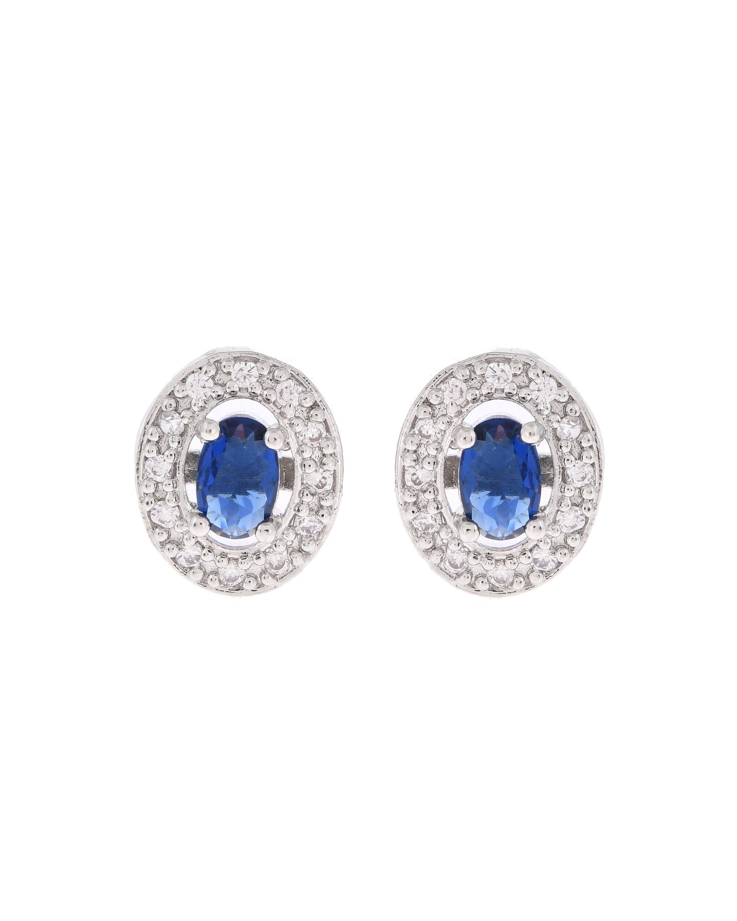 VOJ Silver Plated Blue Ad-Studded Pendant With Chain And Earrings Set - Distacart