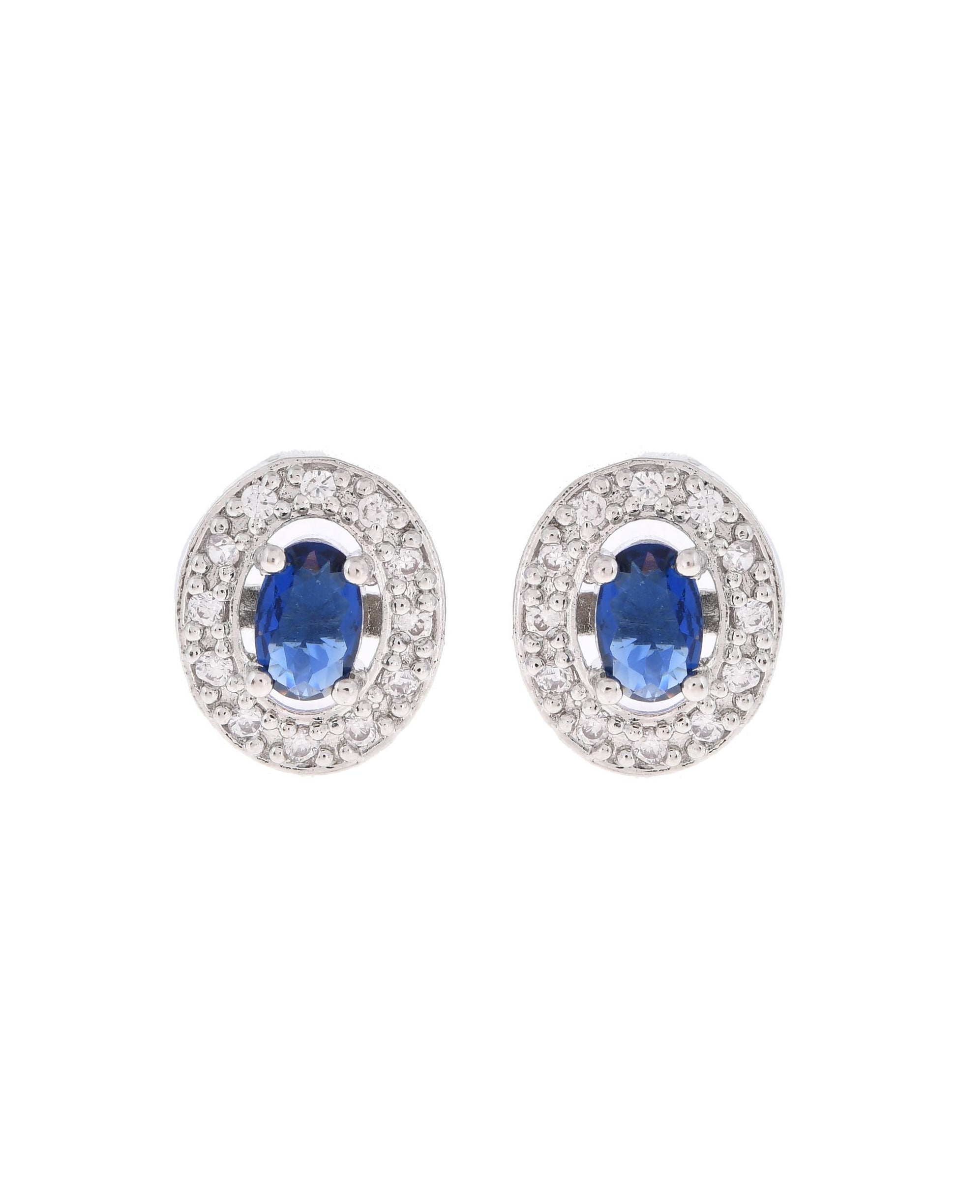 VOJ Silver Plated Blue Ad-Studded Pendant With Chain And Earrings Set - Distacart