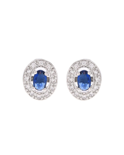 VOJ Silver Plated Blue Ad-Studded Pendant With Chain And Earrings Set - Distacart