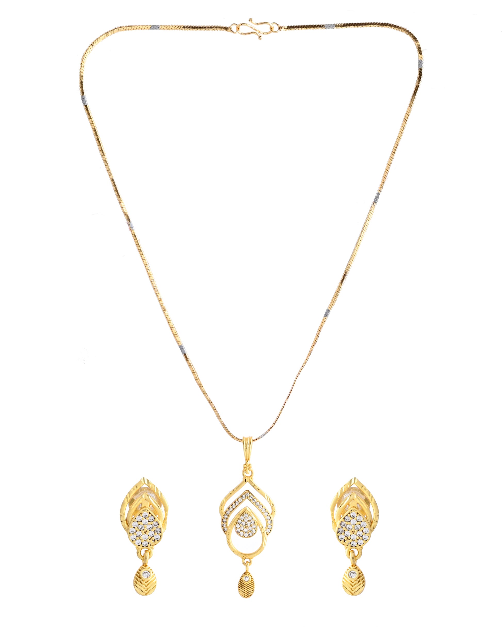 VOJ Gold-Polished AD Stone Studded Designer Chain Set - Distacart