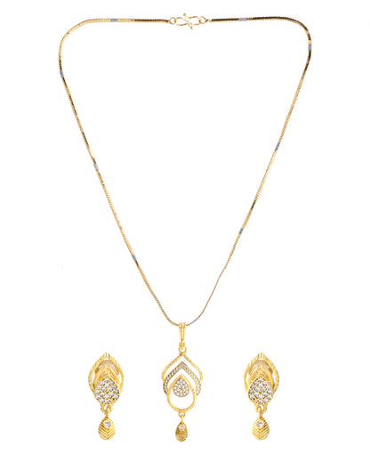 VOJ Gold-Polished AD Stone Studded Designer Chain Set - Distacart