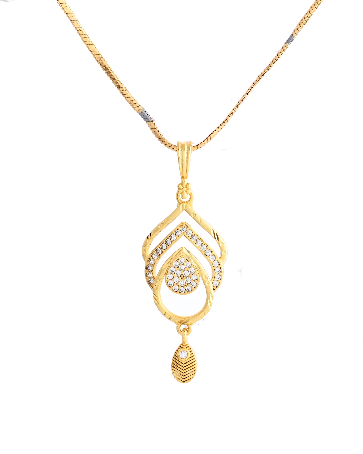 VOJ Gold-Polished AD Stone Studded Designer Chain Set - Distacart
