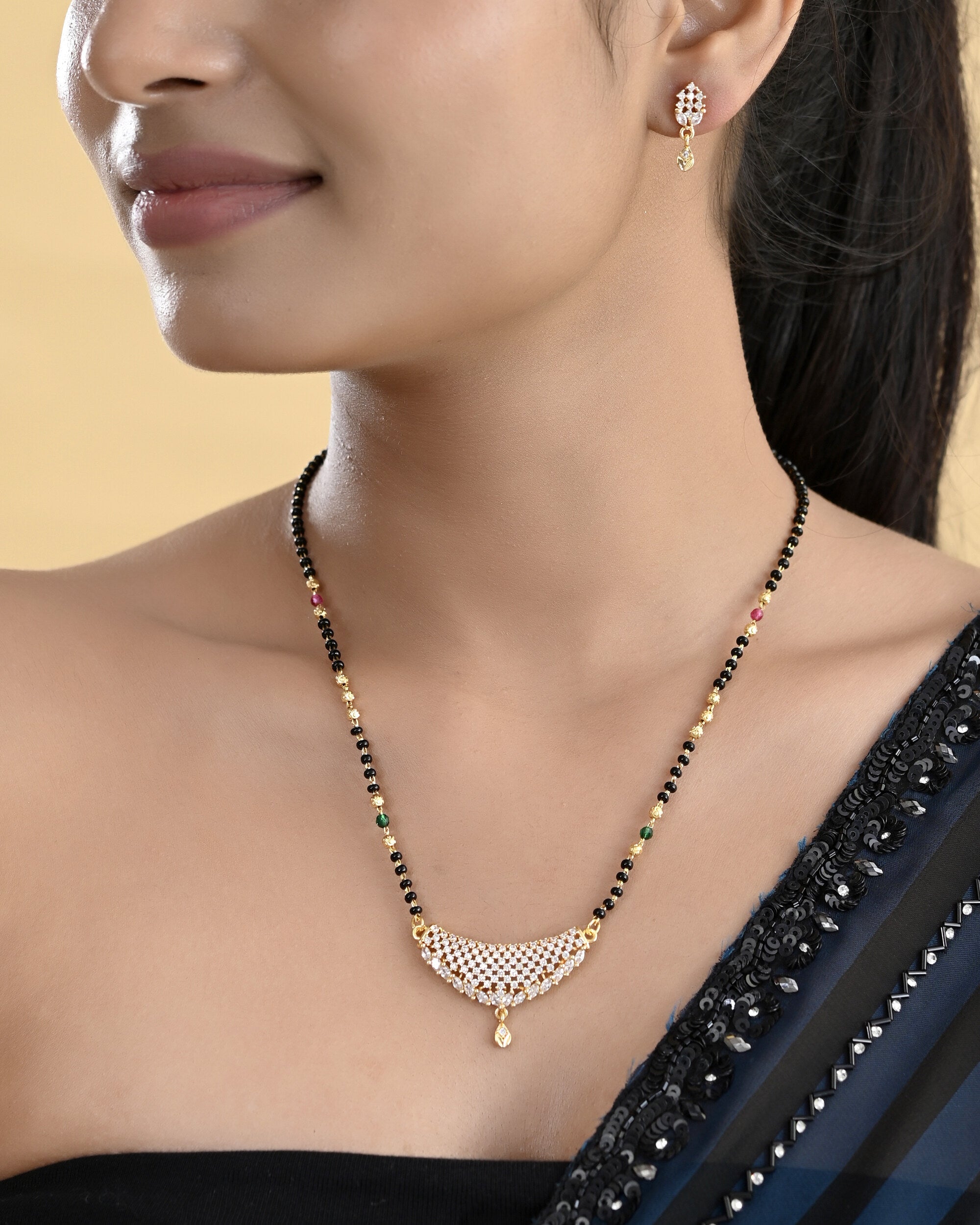VOJ Gold-Polished AD Stone Studded MangalSutra Set - Distacart