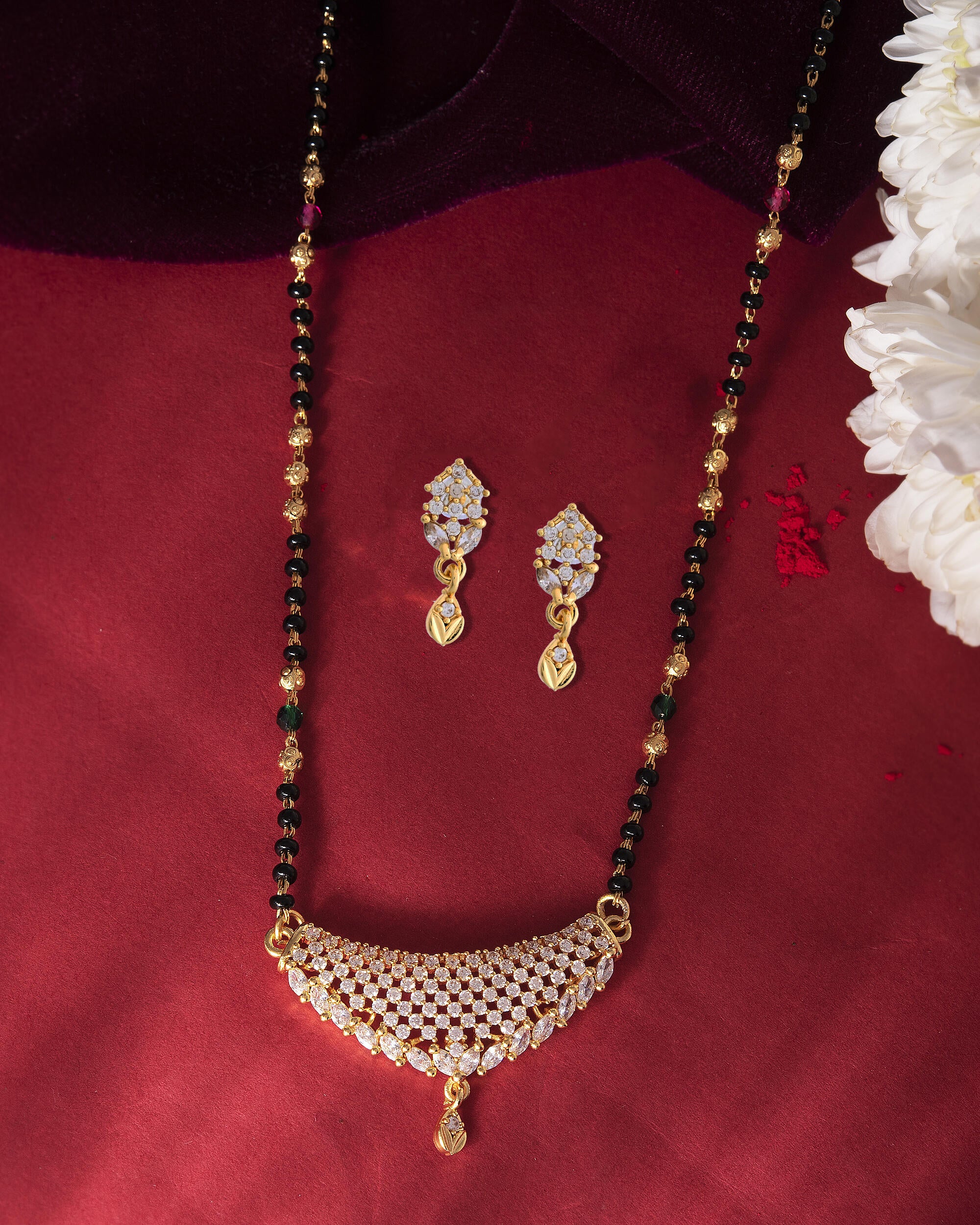 VOJ Gold-Polished AD Stone Studded MangalSutra Set - Distacart