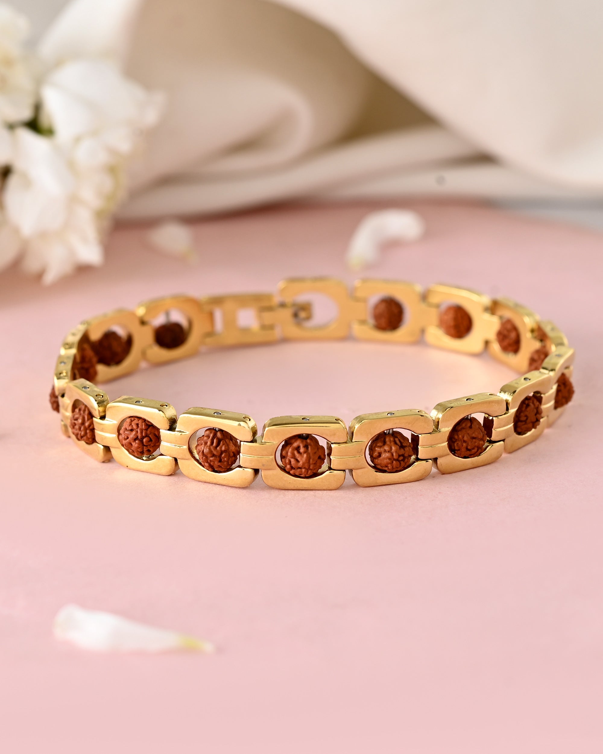 VOJ Men's Gold Toned Rudraksha Bracelet - Distacart