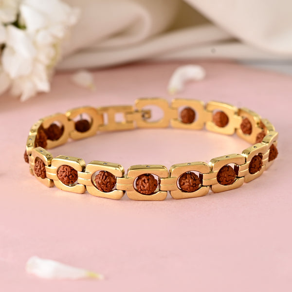 VOJ Men's Gold Toned Rudraksha Bracelet - Distacart