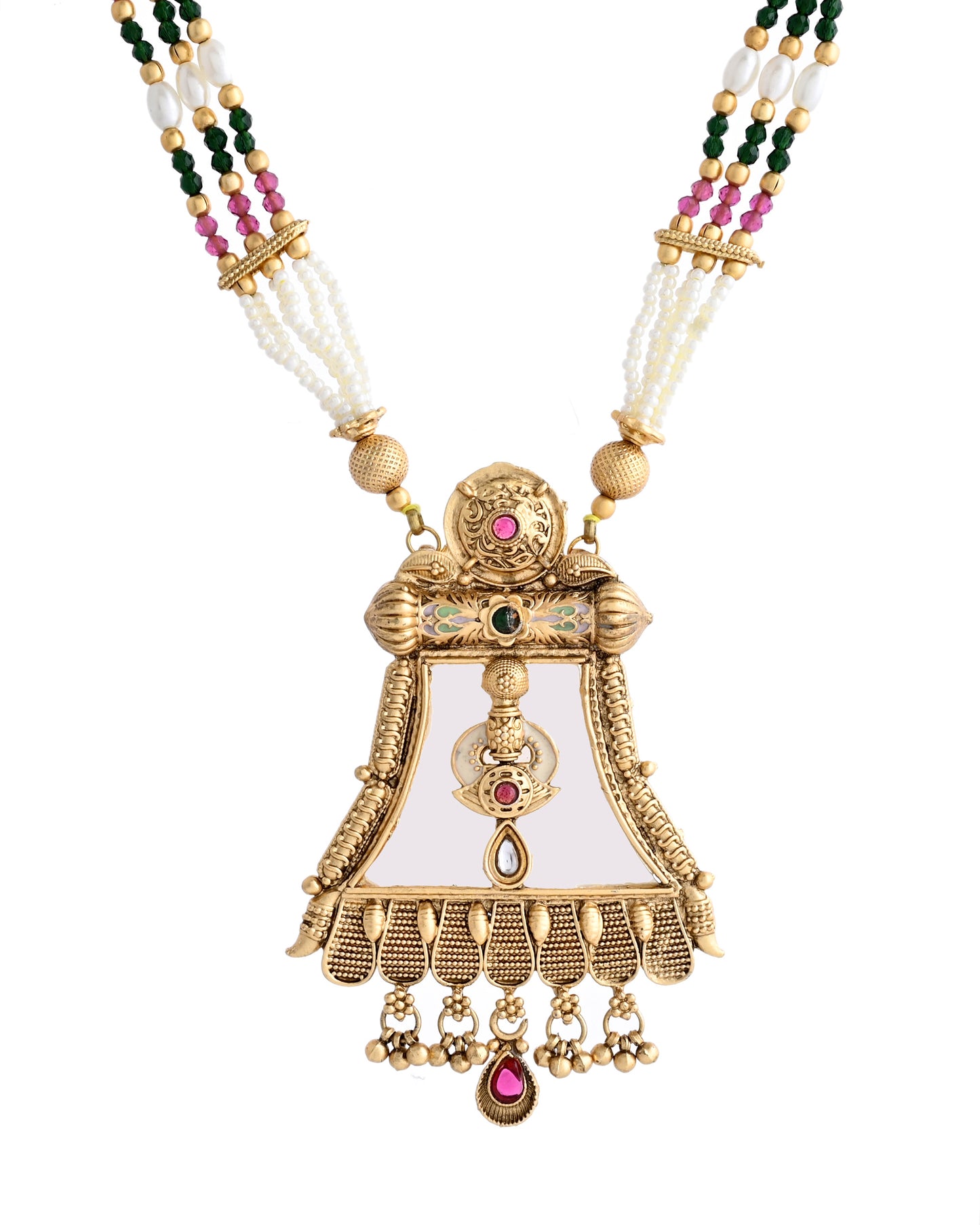 VOJ Gold-Polished Moon Stone Studded long Necklace With Earrings Set - Distacart