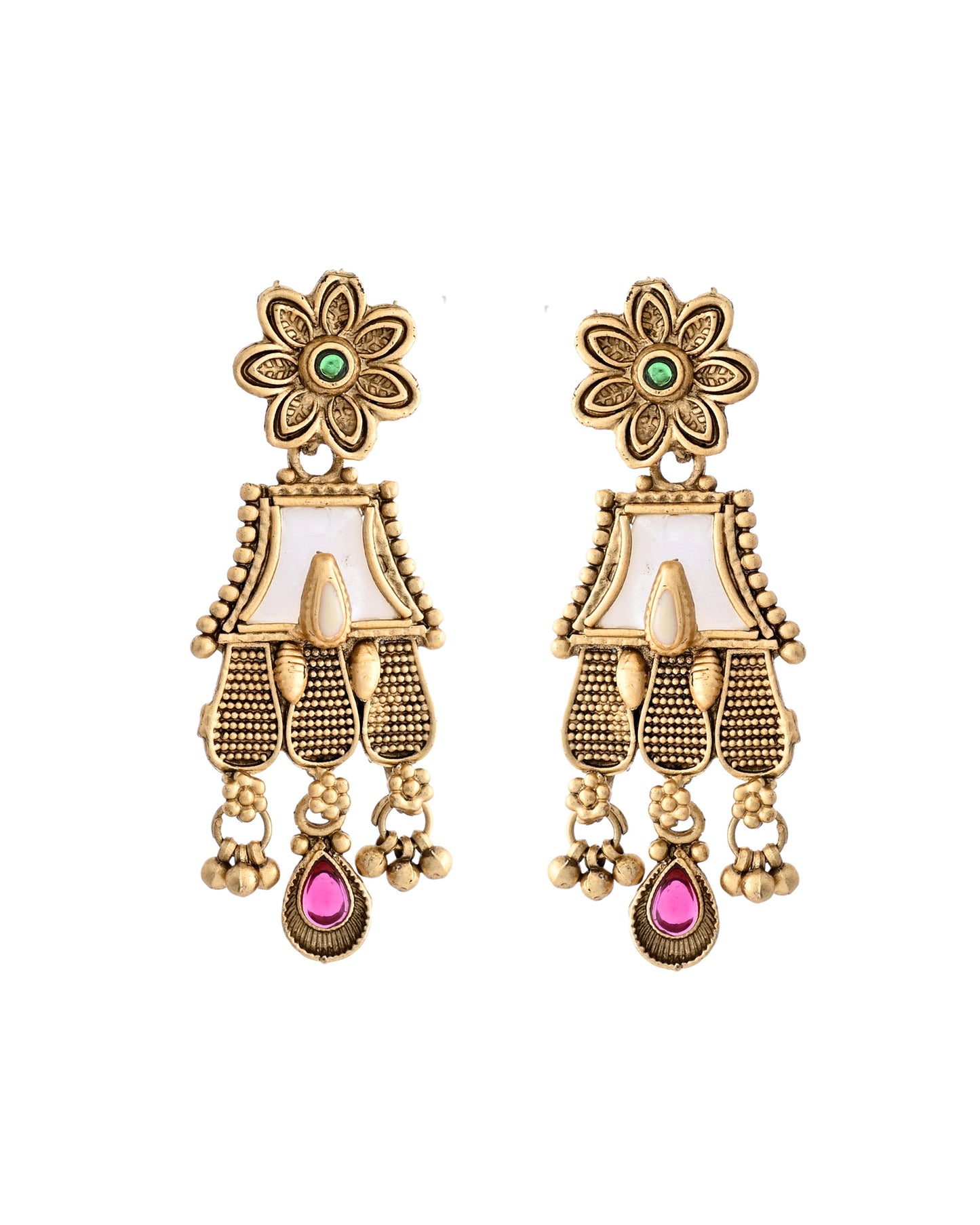 VOJ Gold-Polished Moon Stone Studded long Necklace With Earrings Set - Distacart
