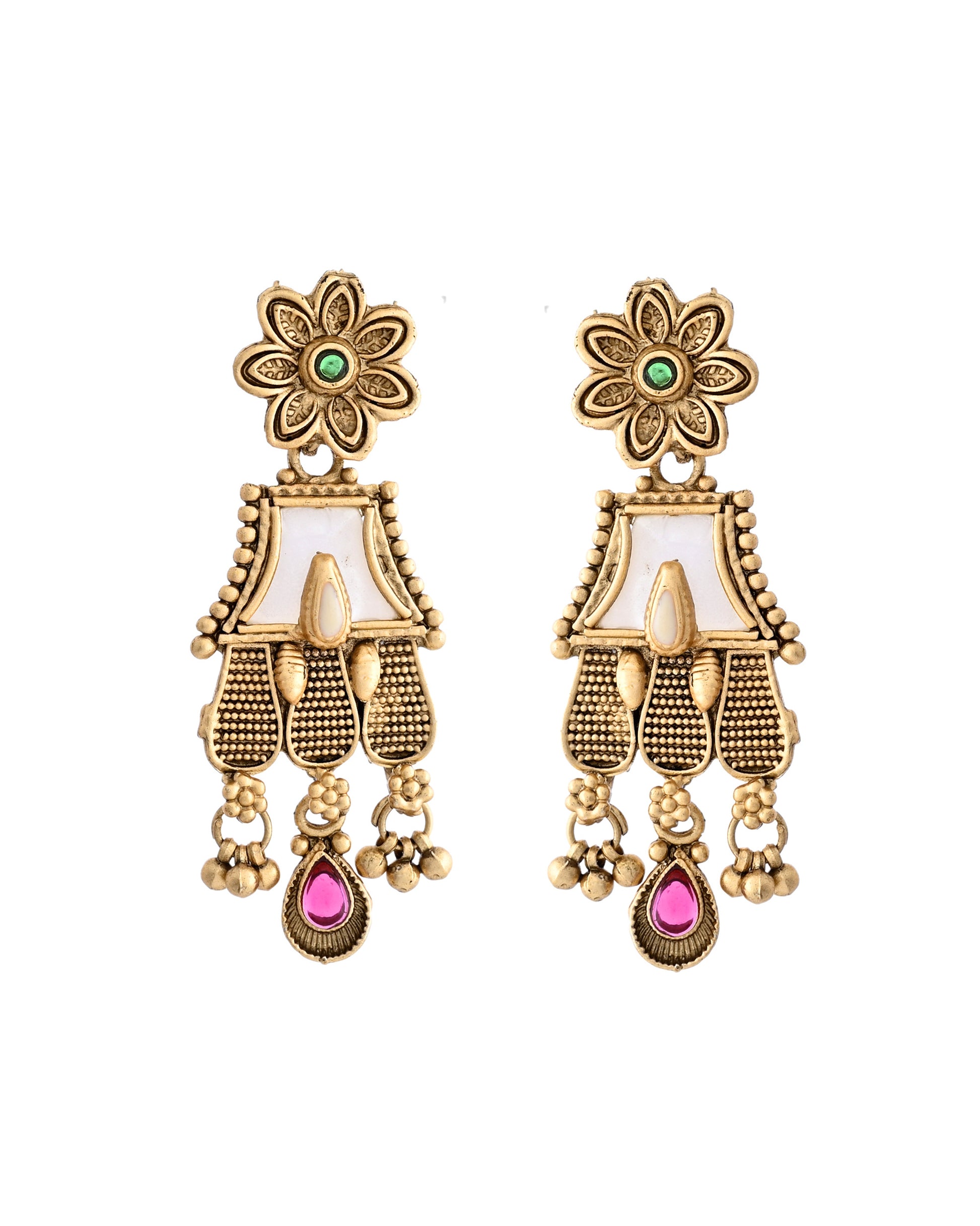 VOJ Gold-Polished Moon Stone Studded long Necklace With Earrings Set - Distacart