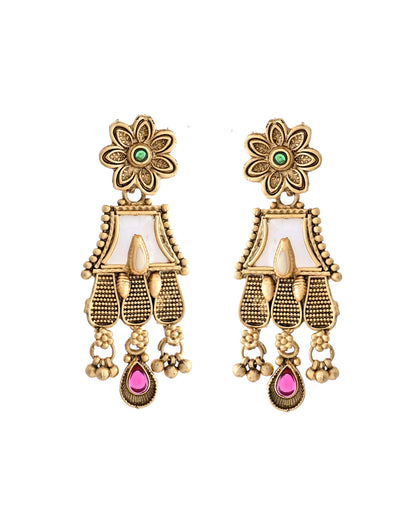 VOJ Gold-Polished Moon Stone Studded long Necklace With Earrings Set - Distacart