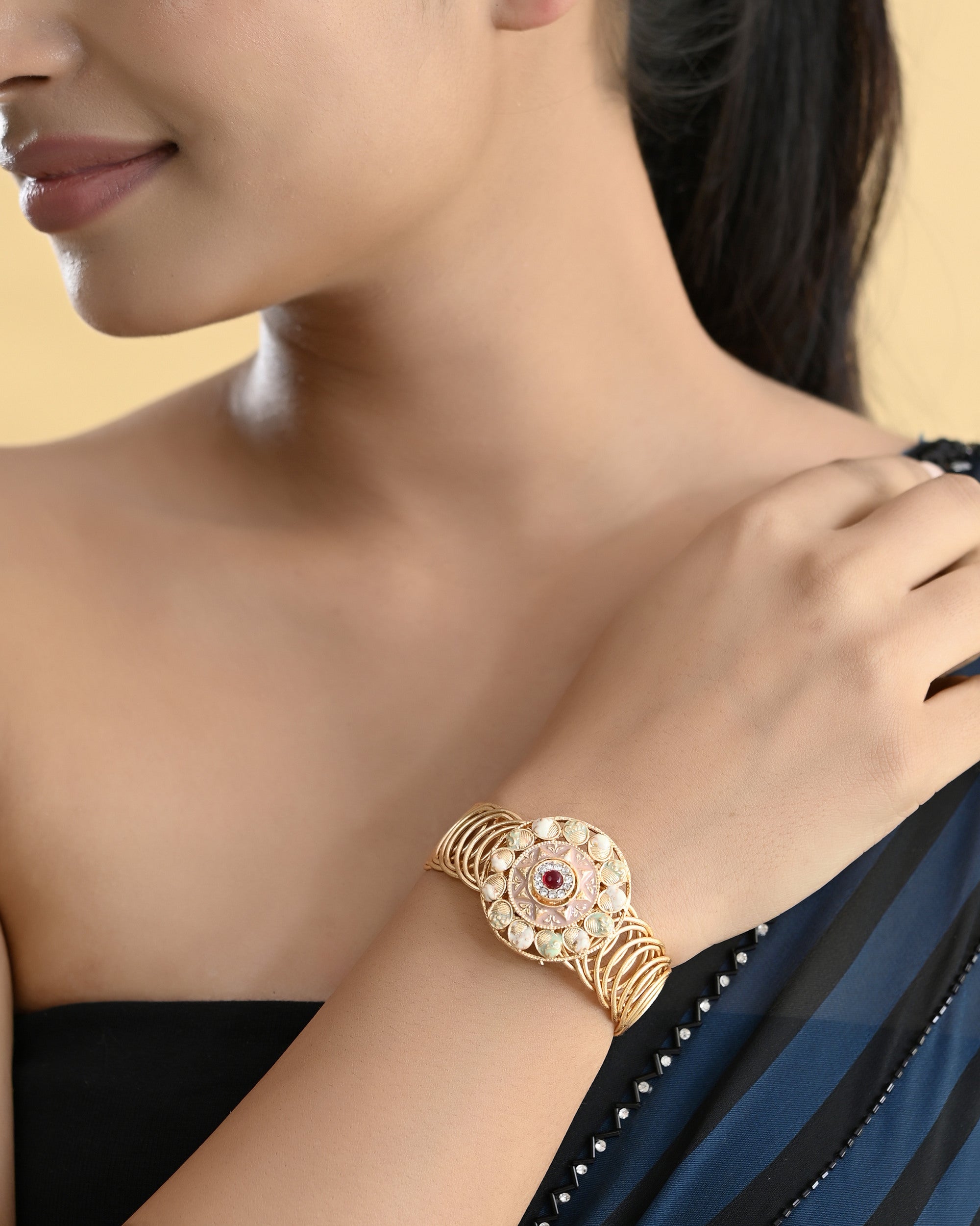 VOJ Kundan Studded Circular Women's Bracelet - Distacart