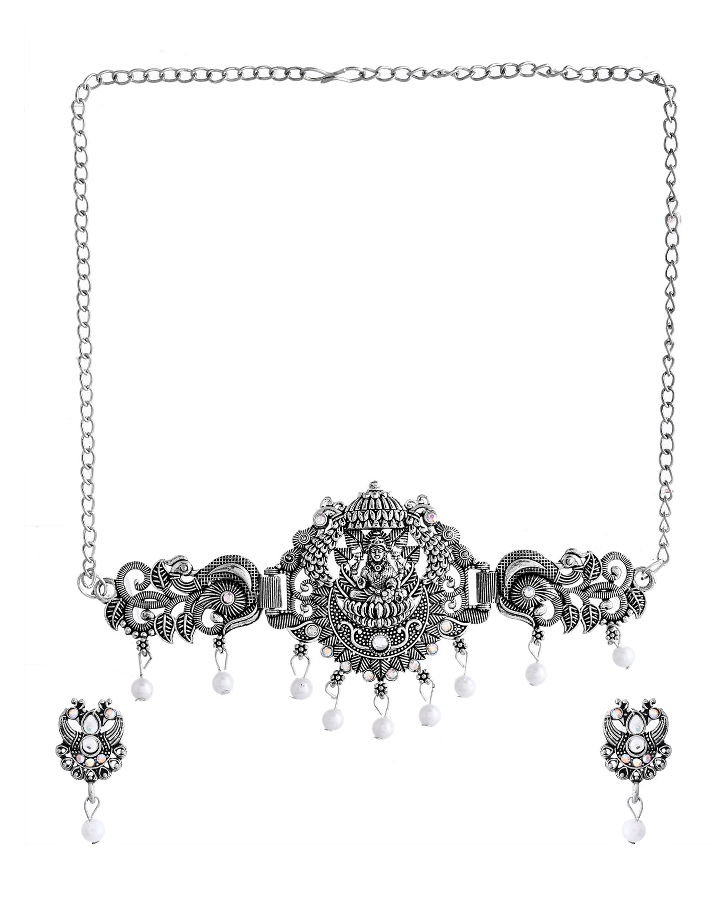 VOJ Silver Plated Oxidized Temple Jewellery Set - Distacart
