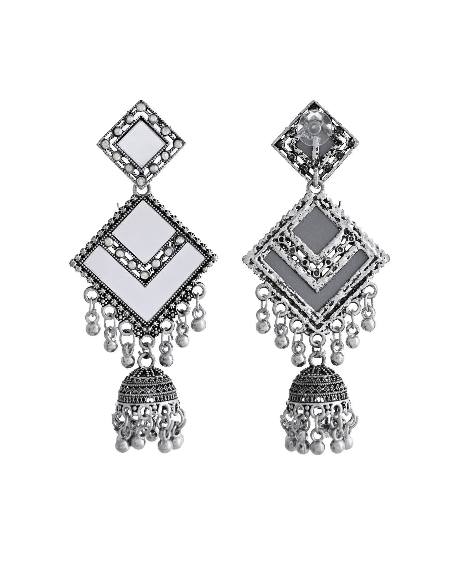 VOJ Silver Plated Mirror Studded Square Shaped Earrings - Distacart