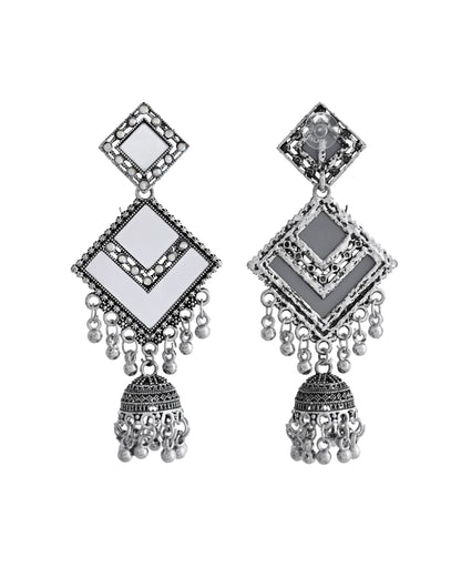 VOJ Silver Plated Mirror Studded Square Shaped Earrings - Distacart