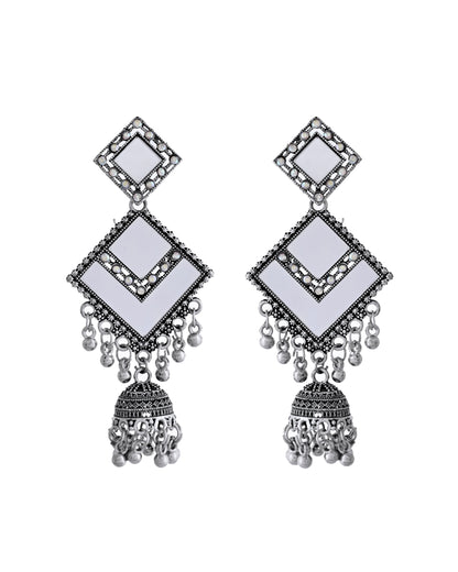 VOJ Silver Plated Mirror Studded Square Shaped Earrings - Distacart
