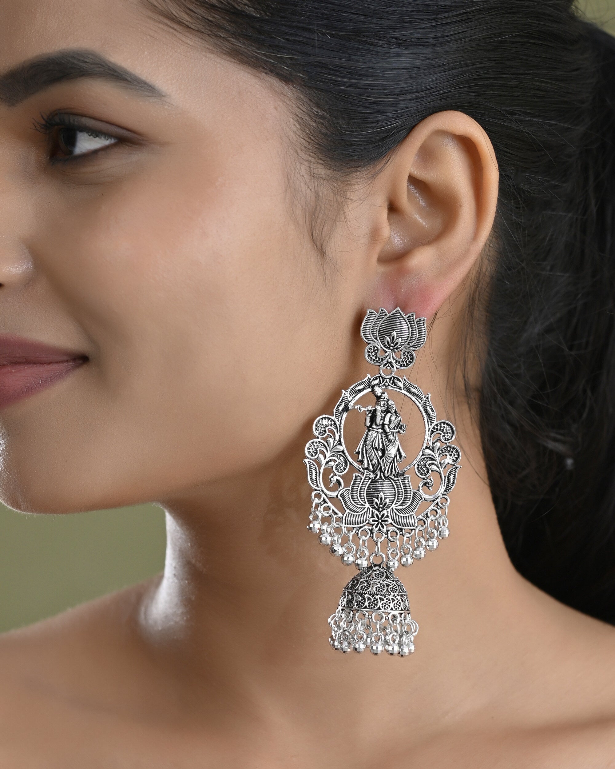 VOJ Silver Plated Radha Krishna Shaped Oxidized Earrings - Distacart