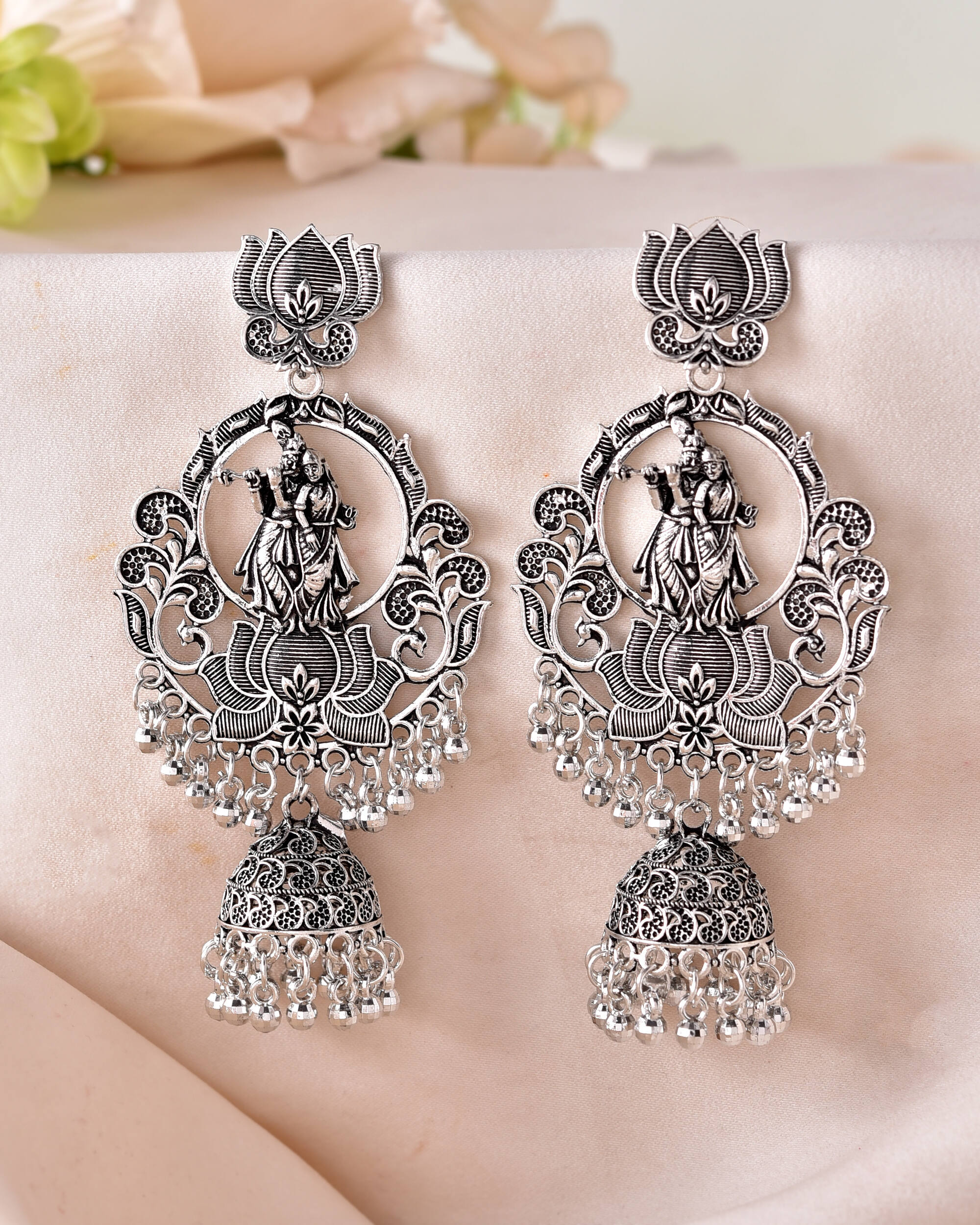 VOJ Silver Plated Radha Krishna Shaped Oxidized Earrings - Distacart