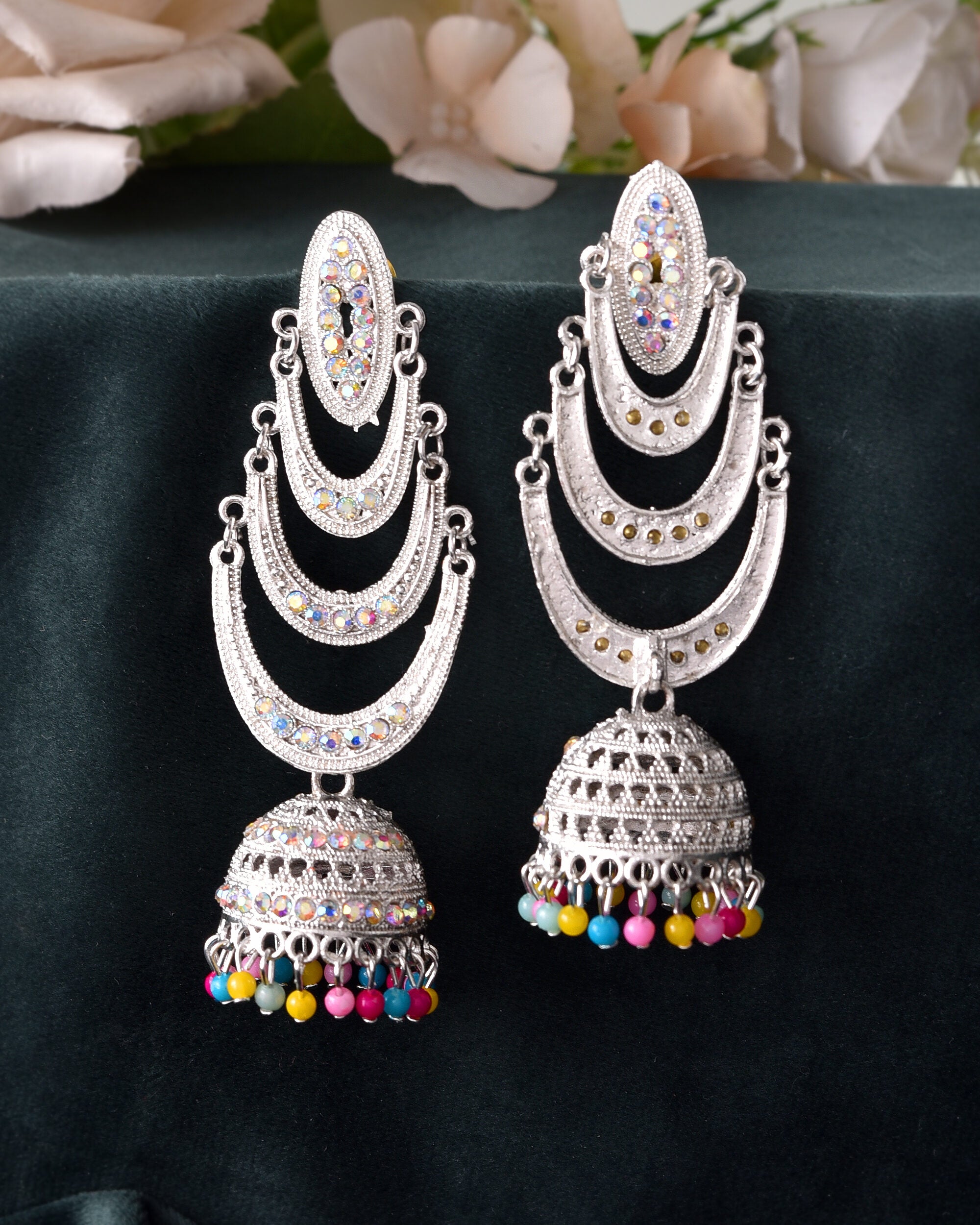 VOJ White Oxidized Mult Layer Chandbali Earrings - Distacart