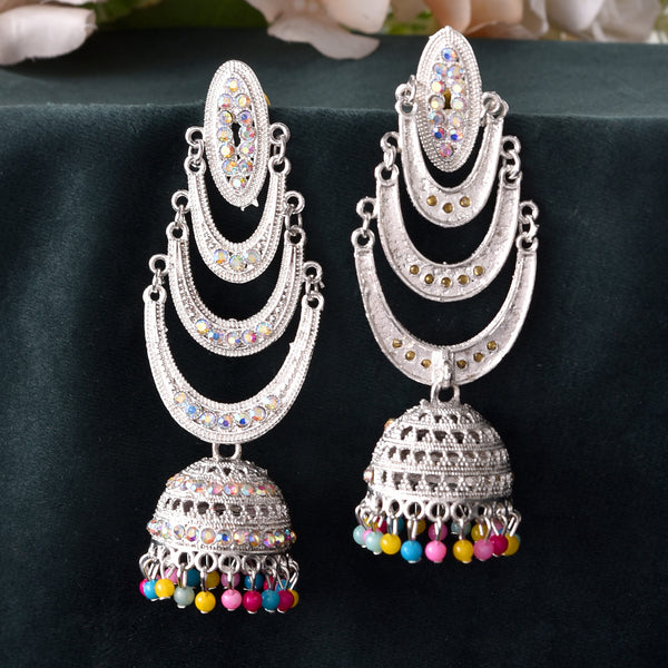 VOJ White Oxidized Mult Layer Chandbali Earrings - Distacart