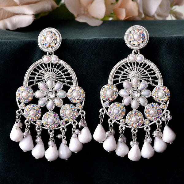 VOJ Elegent White Ethnic Chandbali Earrings With Pearl And Stone Earrings - Distacart