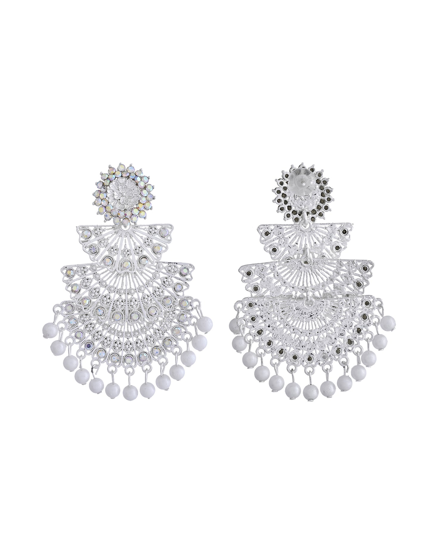VOJ White Oxidized Multi Layered Stone Studded Earrings - Distacart