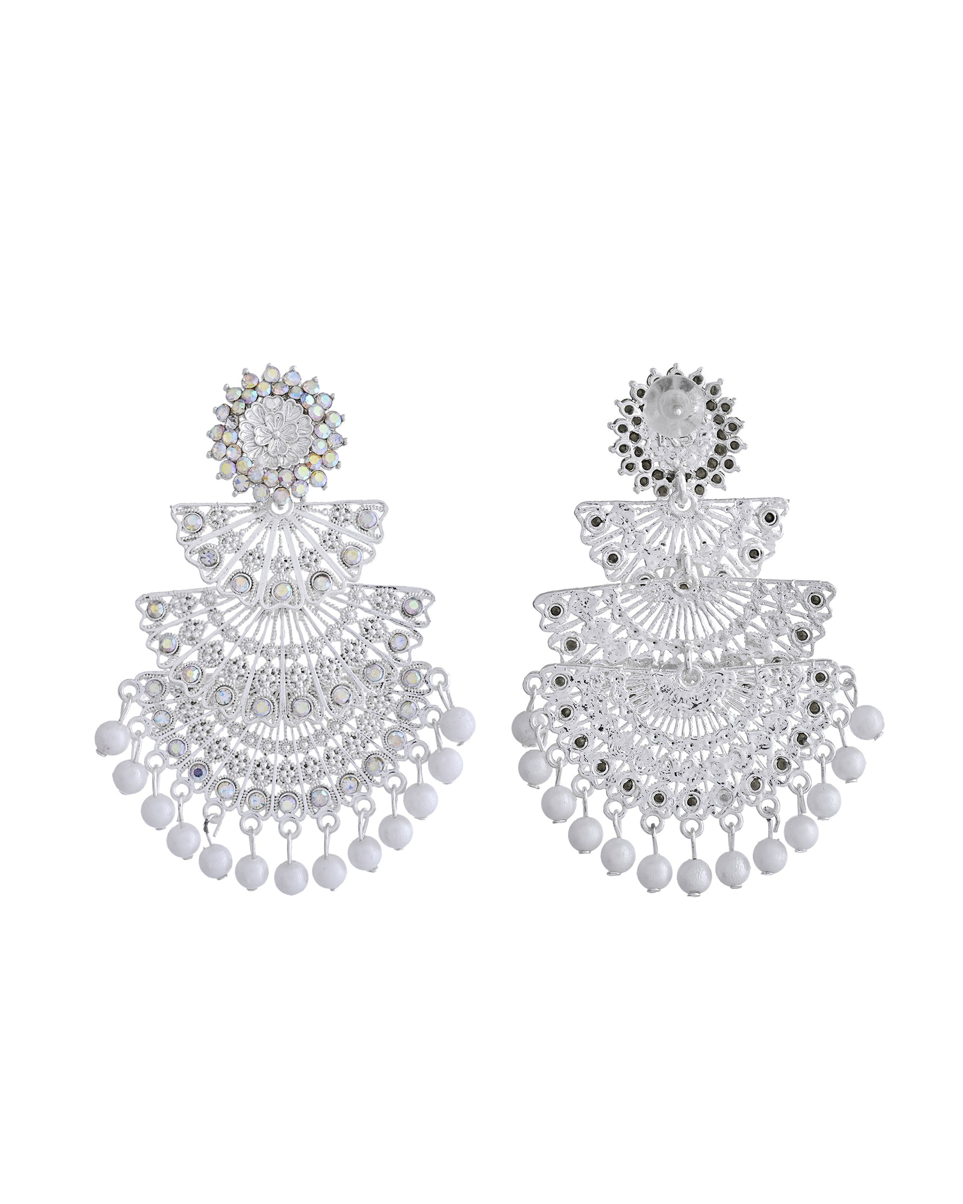 VOJ White Oxidized Multi Layered Stone Studded Earrings - Distacart