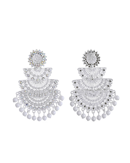 VOJ White Oxidized Multi Layered Stone Studded Earrings - Distacart