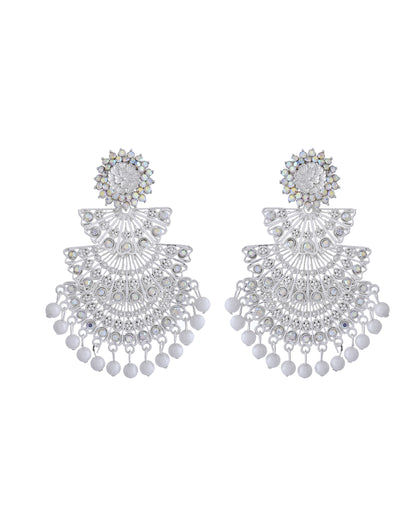 VOJ White Oxidized Multi Layered Stone Studded Earrings - Distacart