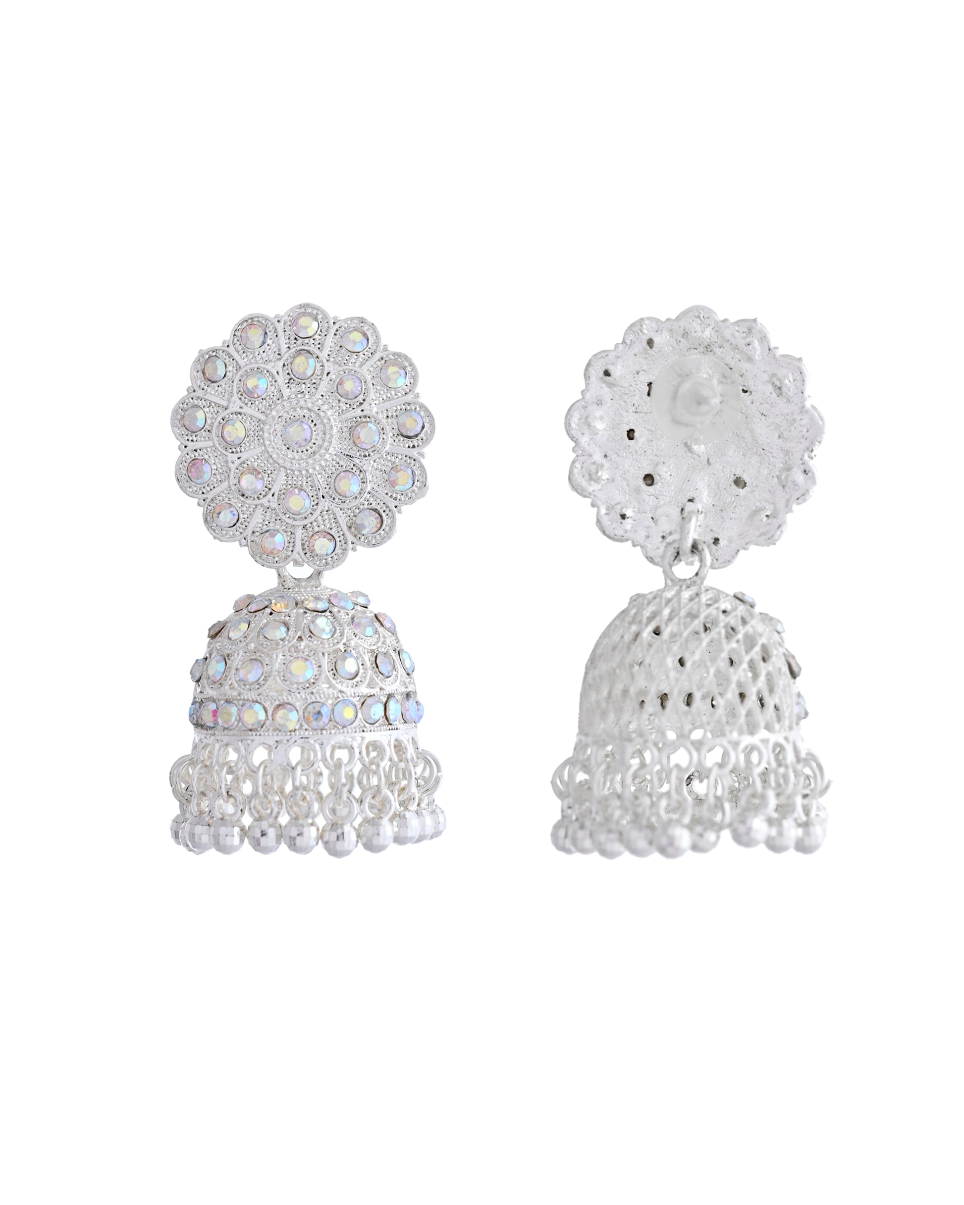 VOJ White Stone Studded Jhumkar Earrings With Maang Tikka - Distacart