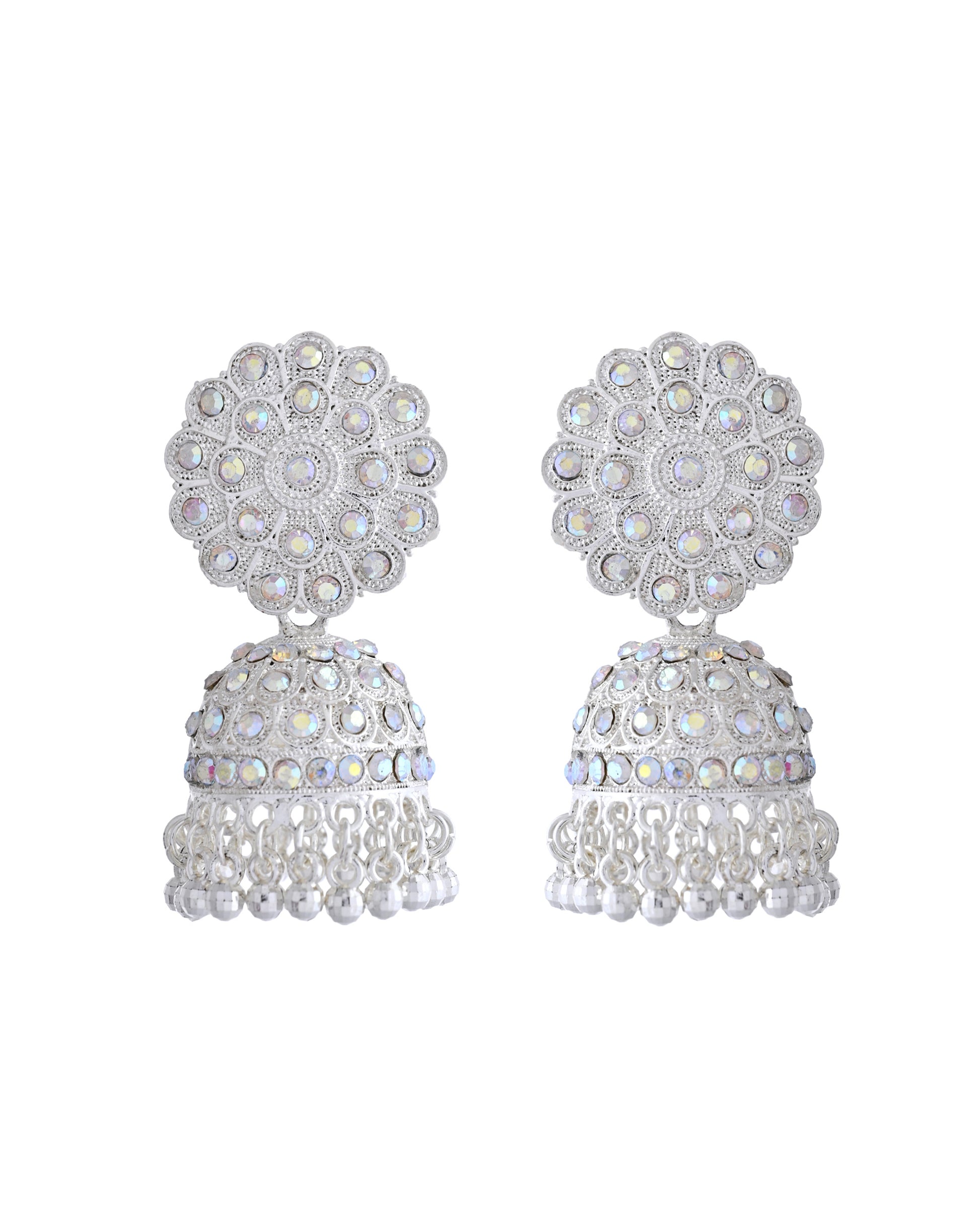 VOJ White Stone Studded Jhumkar Earrings With Maang Tikka - Distacart