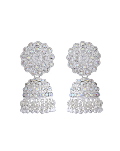 VOJ White Stone Studded Jhumkar Earrings With Maang Tikka - Distacart