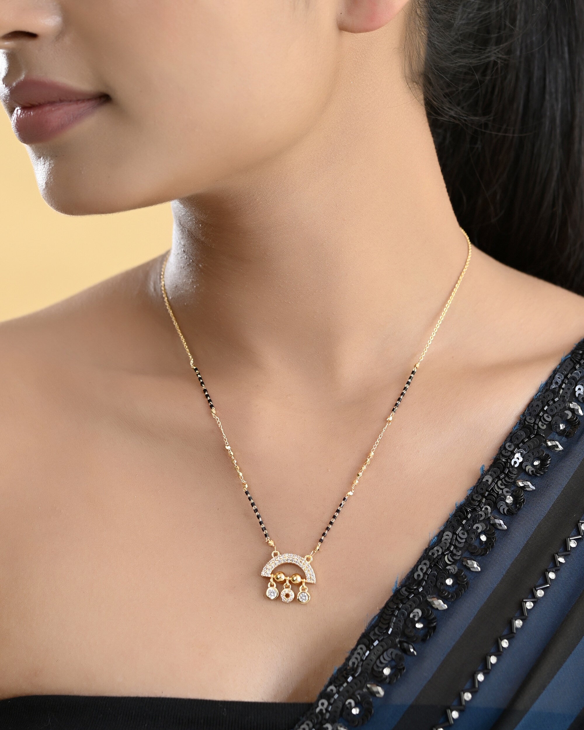 VOJ Gold-Polished AD Studded Half Done Shape Mangalsutra - Distacart