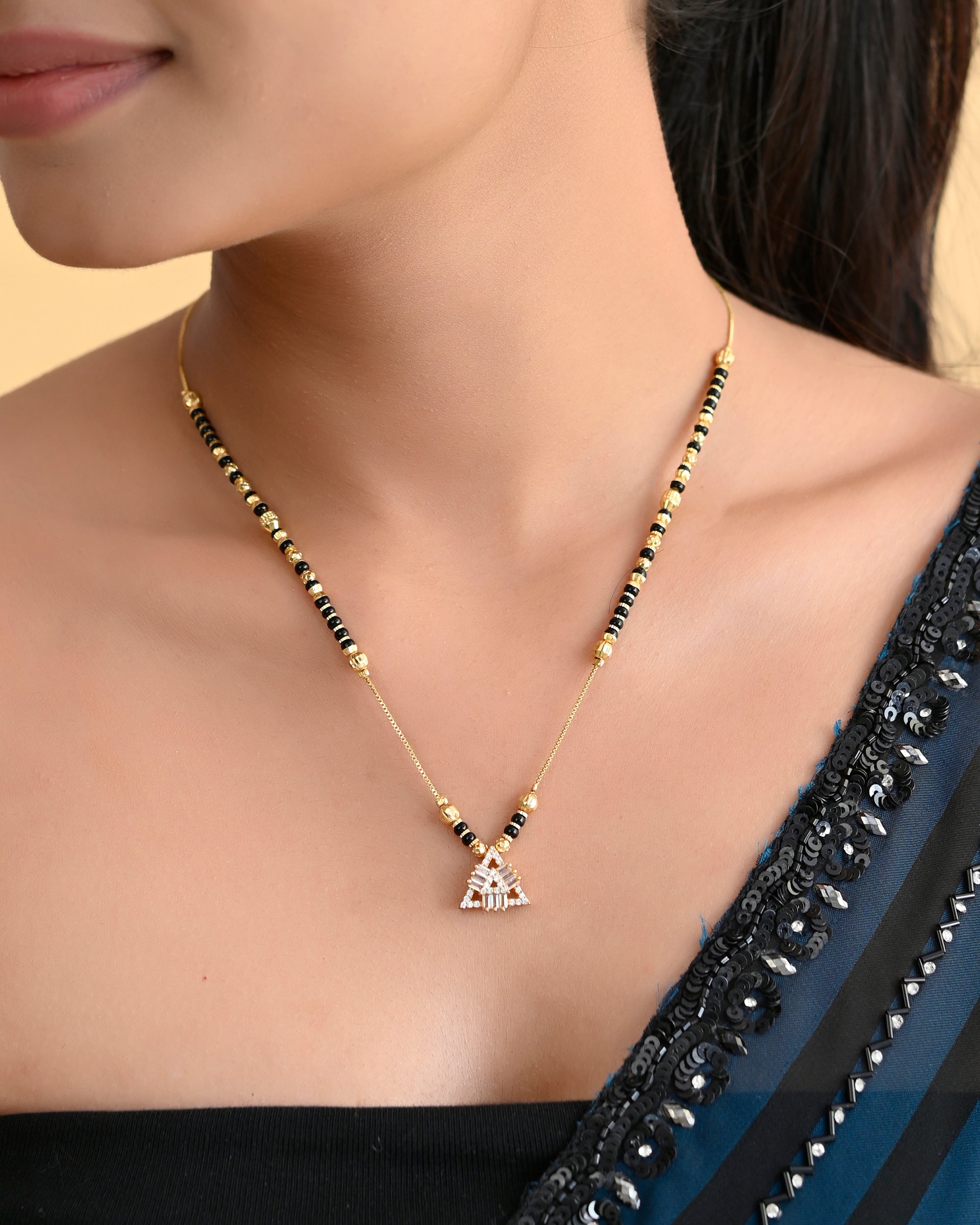 VOJ Gold-Polished Stone Studded Triangular Shaped Mangalsutra - Distacart