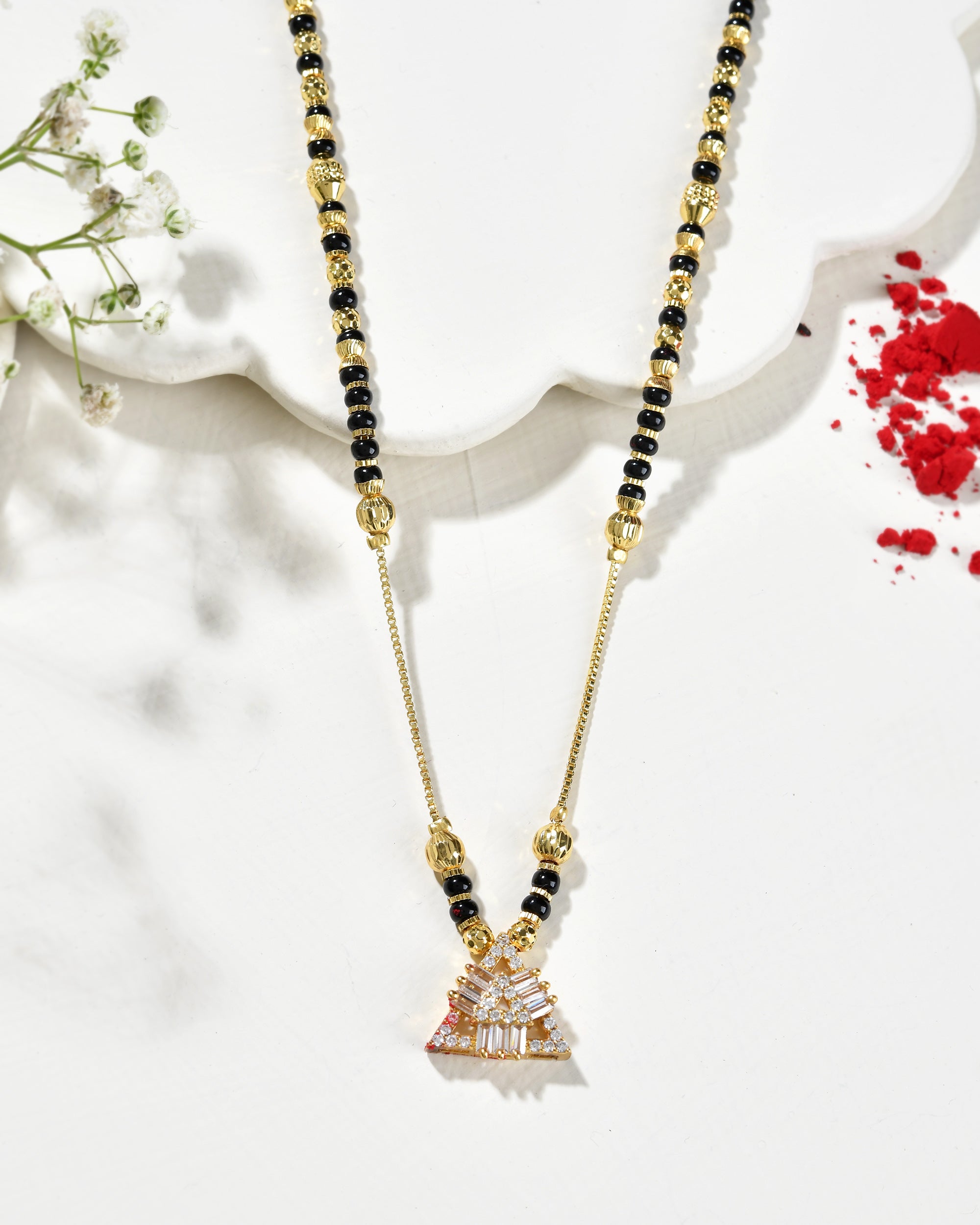 VOJ Gold-Polished Stone Studded Triangular Shaped Mangalsutra - Distacart