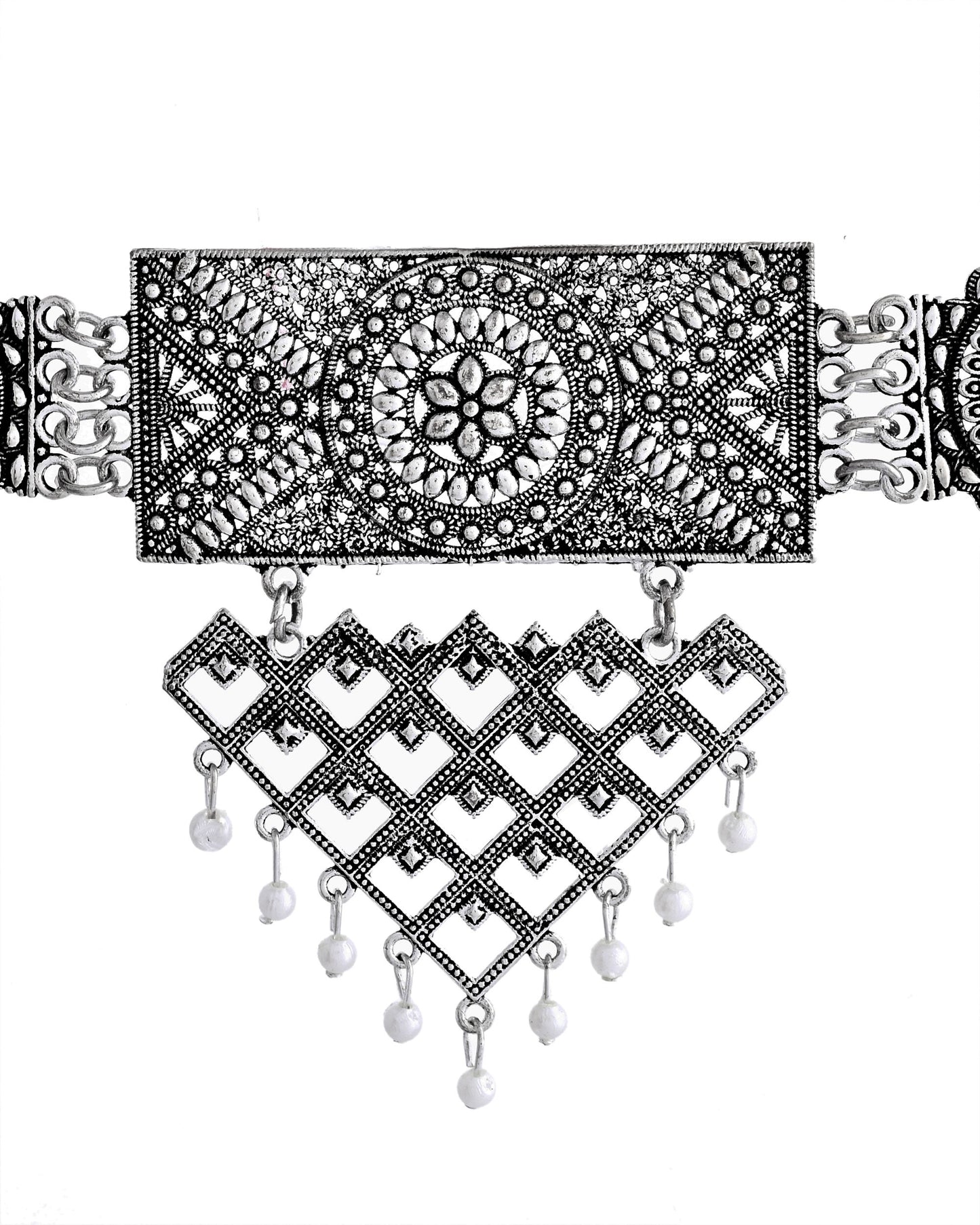 VOJ Silver Plated Oxidized Choker With Earrings Set - Distacart
