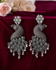 VOJ Silver Plated Oxidized Peacock Shaped Long Earrings - Distacart