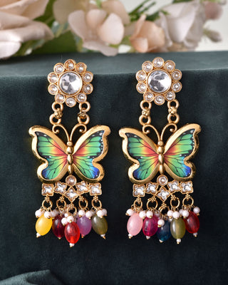 VOJ Gold Toned Multi colour Butterfly Shaped Long Earrings - Distacart