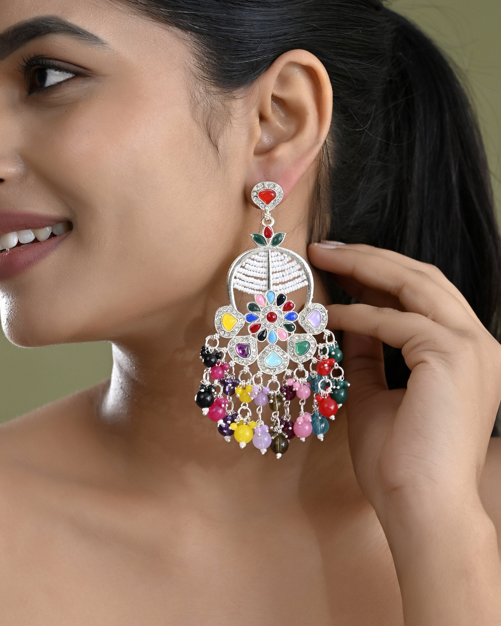 VOJ Multi Colour Beaded Long Chanbali Earrings - Distacart