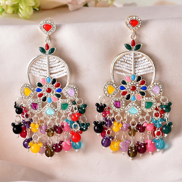 VOJ Multi Colour Beaded Long Chanbali Earrings - Distacart
