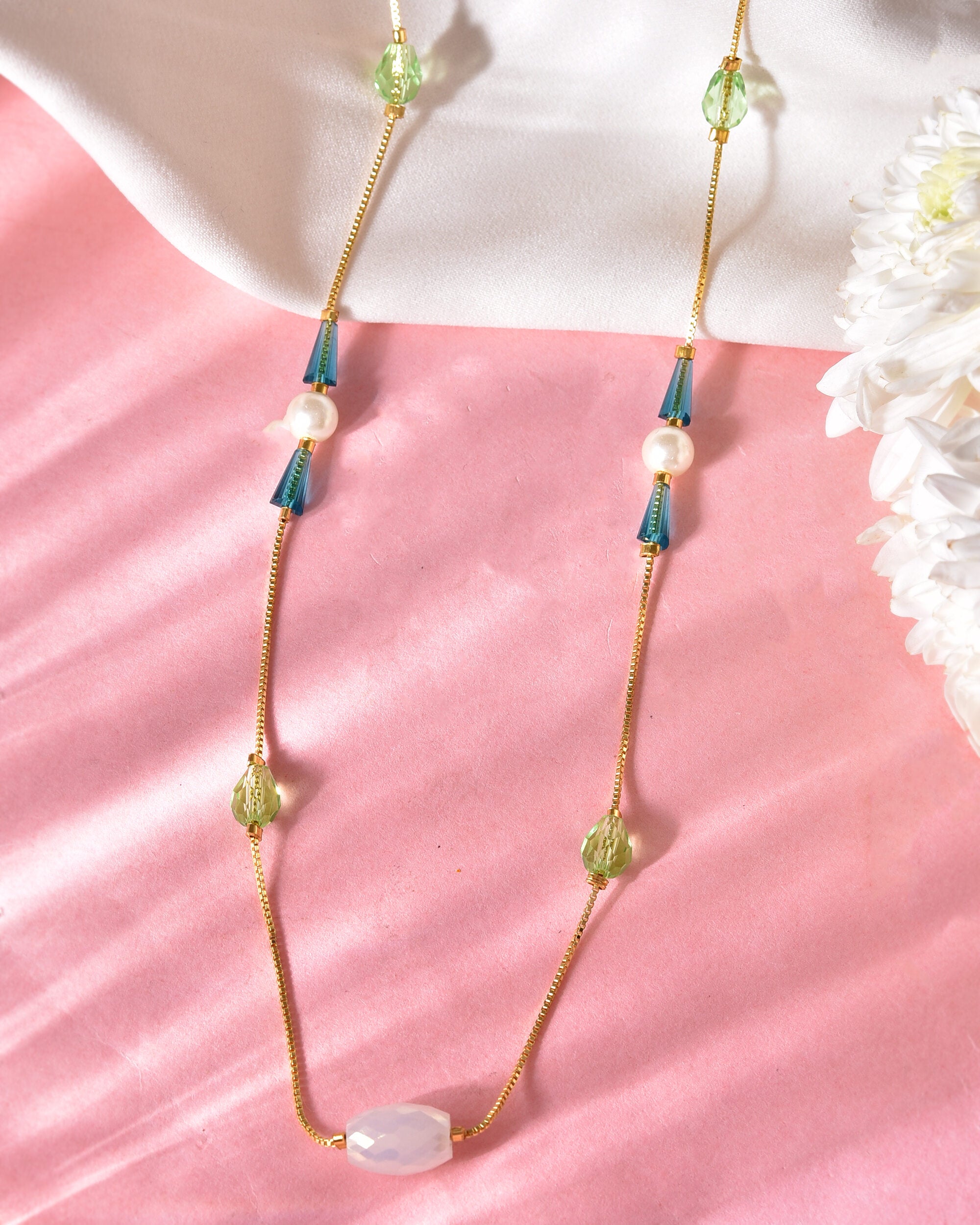 VOJ Gold-Polished Green Beaded Chain For Women - Distacart