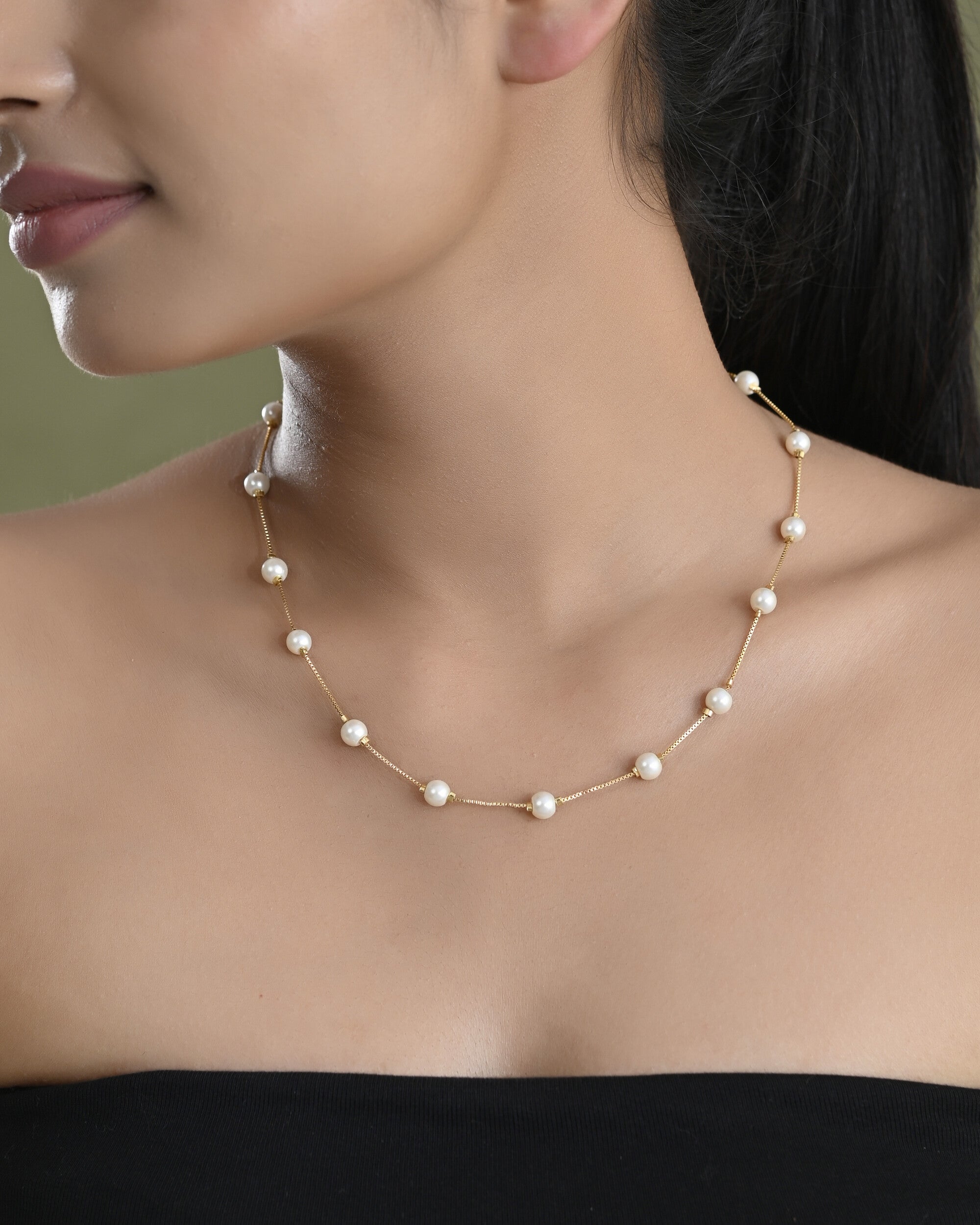 VOJ Gold-Polished Pearl Chain For Women - Distacart