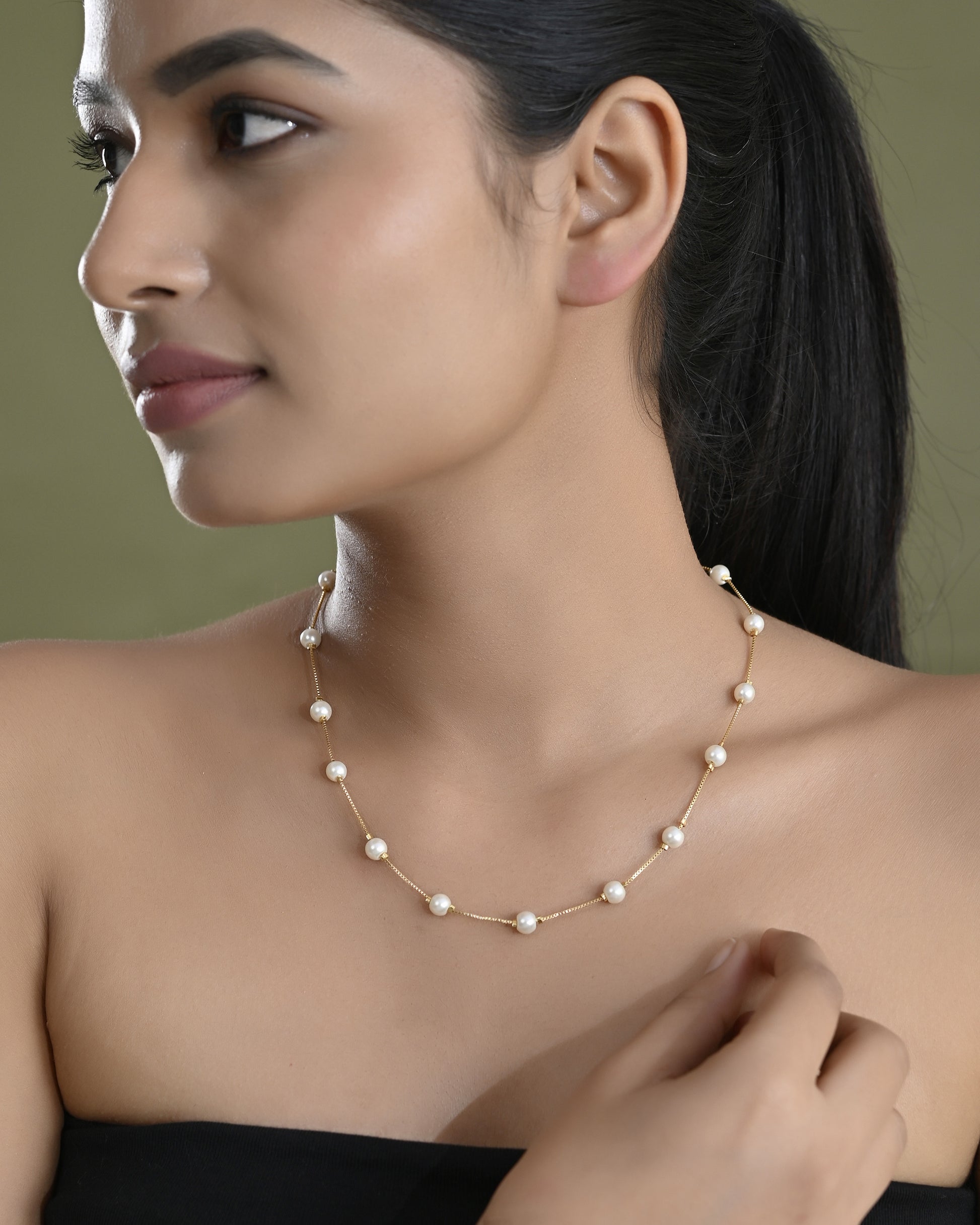 VOJ Gold-Polished Pearl Chain For Women - Distacart