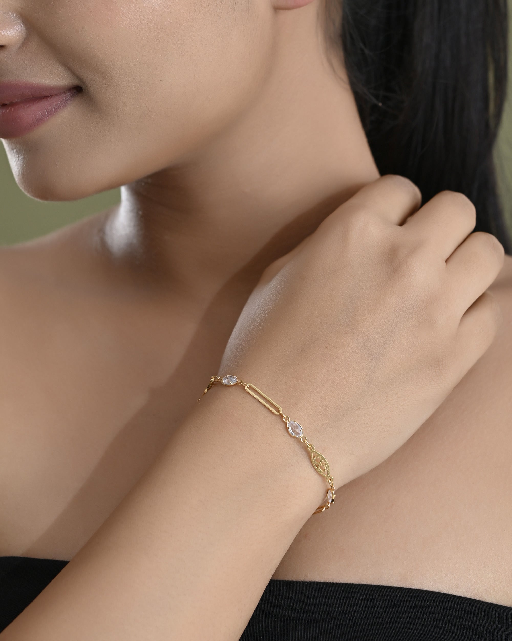 VOJ Gold-Polished Stone Studded Designer Women's Bracelet - Distacart