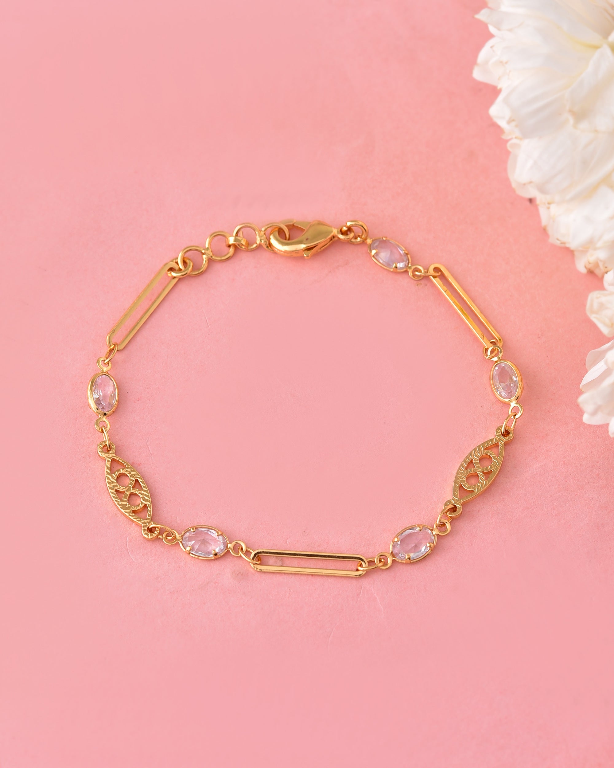 VOJ Gold-Polished Stone Studded Designer Women's Bracelet - Distacart