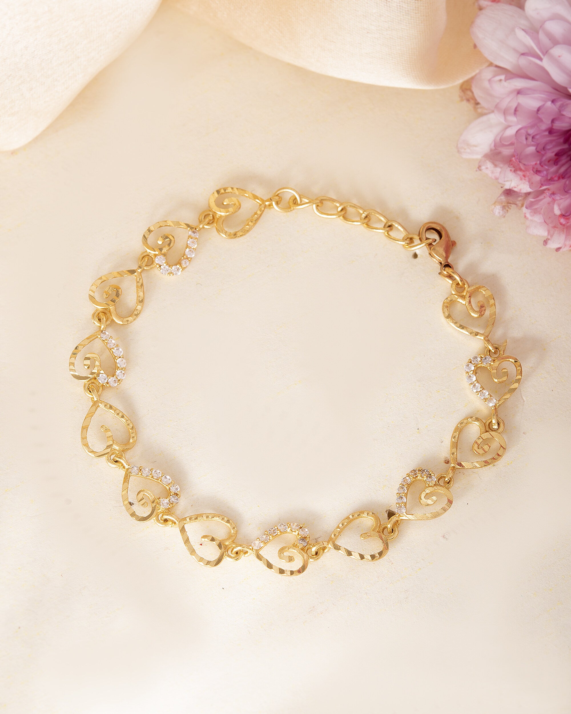 VOJ Gold-Polished Heart Shapped AD Stone Studded Women's Bracelet - Distacart