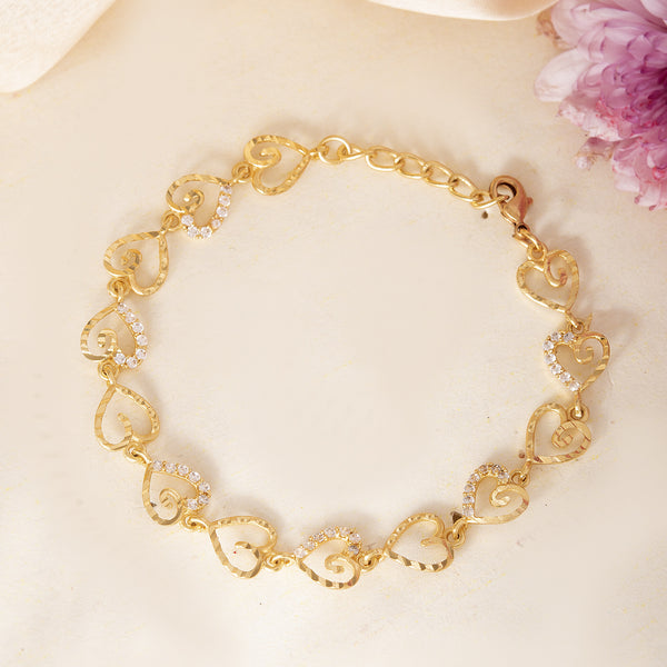 VOJ Gold-Polished Heart Shapped AD Stone Studded Women's Bracelet - Distacart