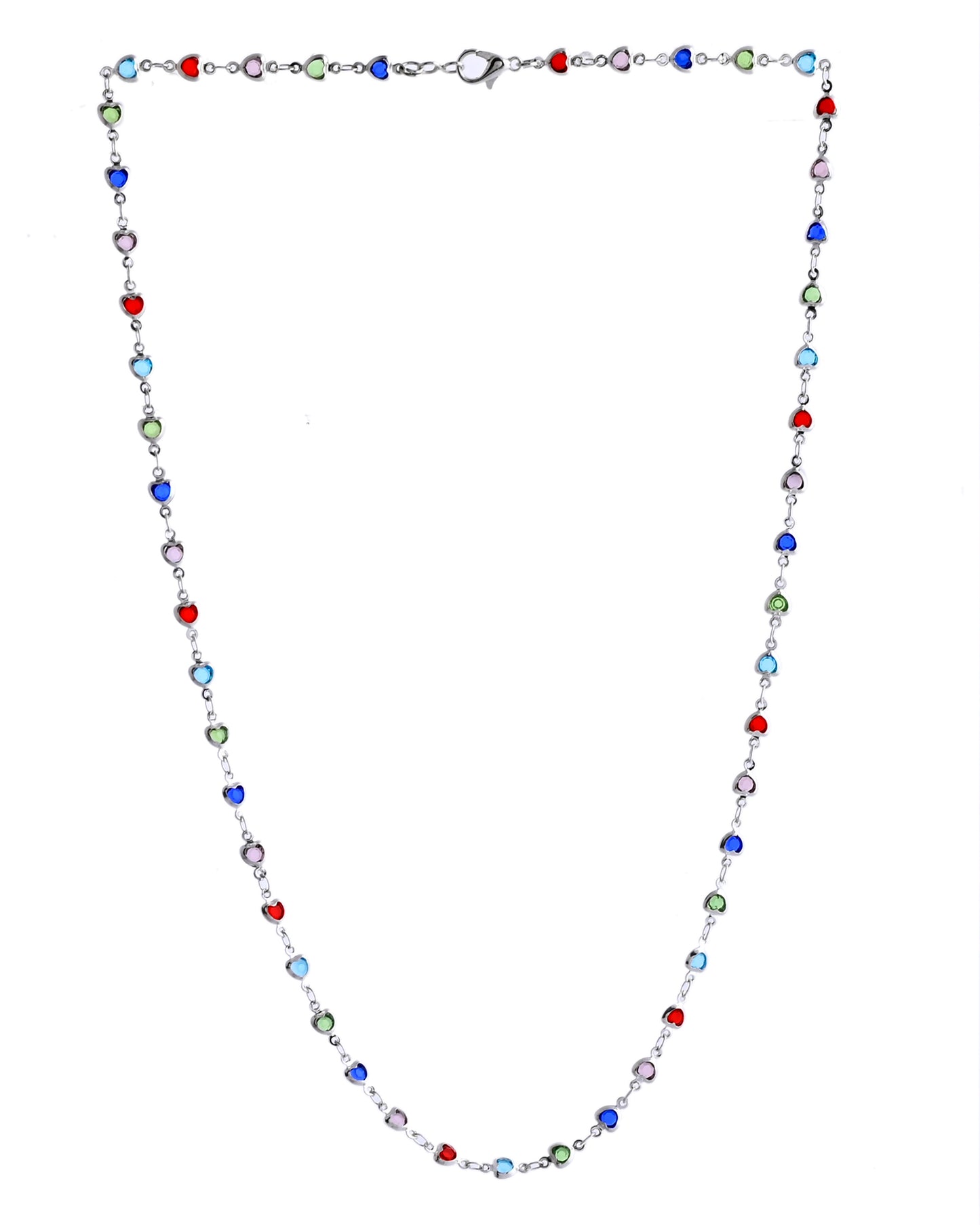 VOJ Silver Plated Multi Colour Stone Heart Shape Chain - Distacart